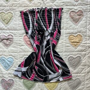 Vintage deadstock objex pink white & black pattern flowy tube top size small NWT